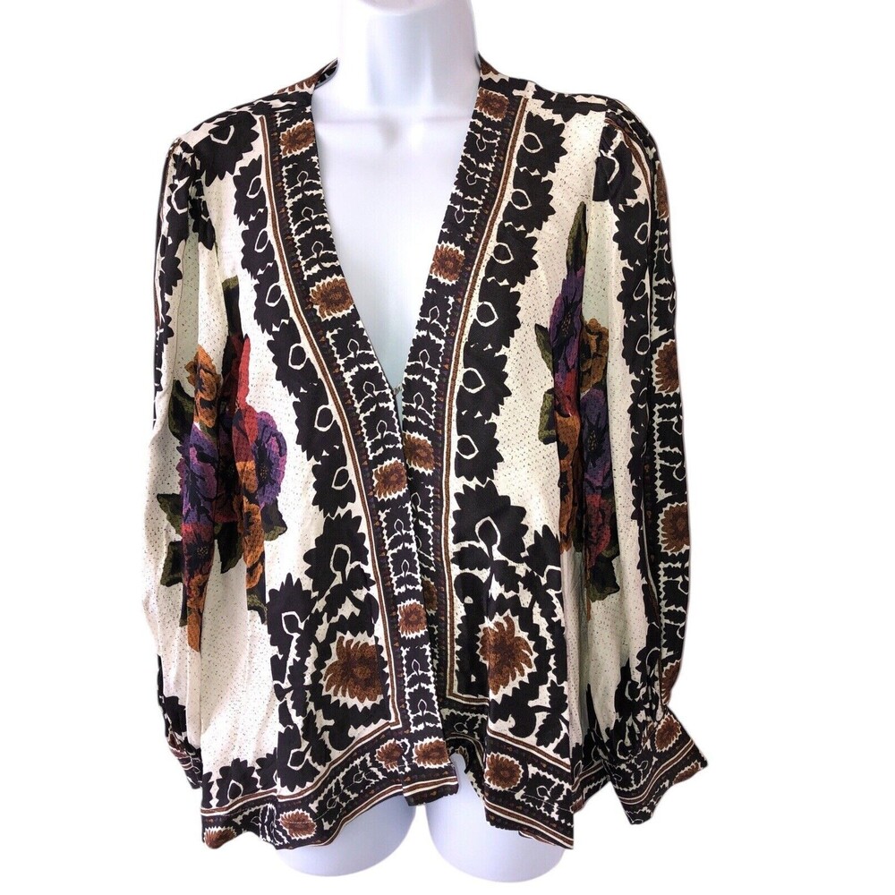 Farm Rio Flower Tapestry Popover Blouse Sz X Small EUC
